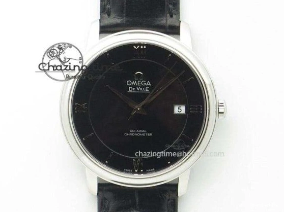 1218 TopPick De Ville Date SS MKF 1:1 Best Edition Black Dial Roman Marker on Black Leather Strap A 7743